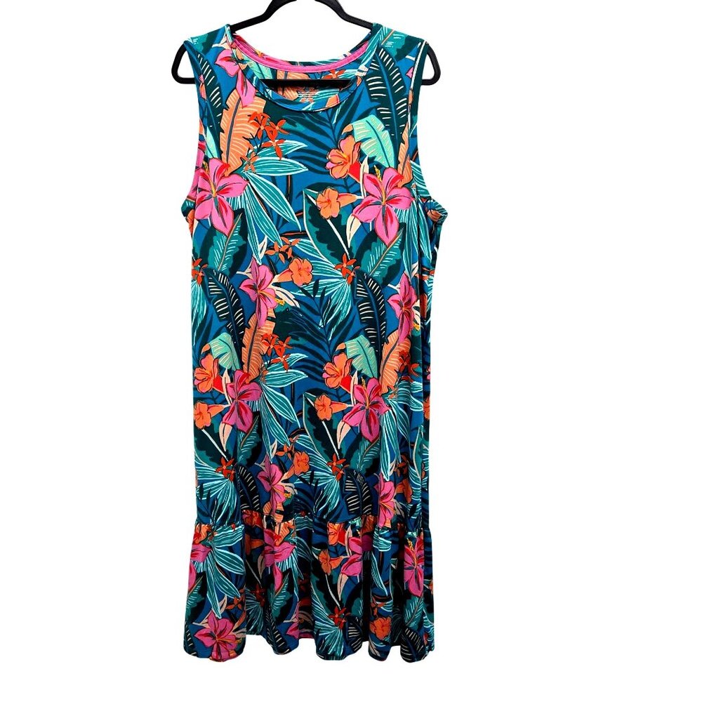 Cuddl Duds XL Boho Tropical Print Sleeveless Stretch Nightgown. 2373